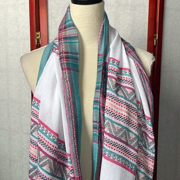 Aztec Designed Multicolored Lightweight Infinity Scarf (One Size) - Picture 6 of 12